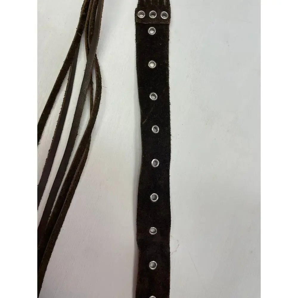 Vintage Leather Eyelet Brown Fringe Belt Renaissance Folk Band Western Strap